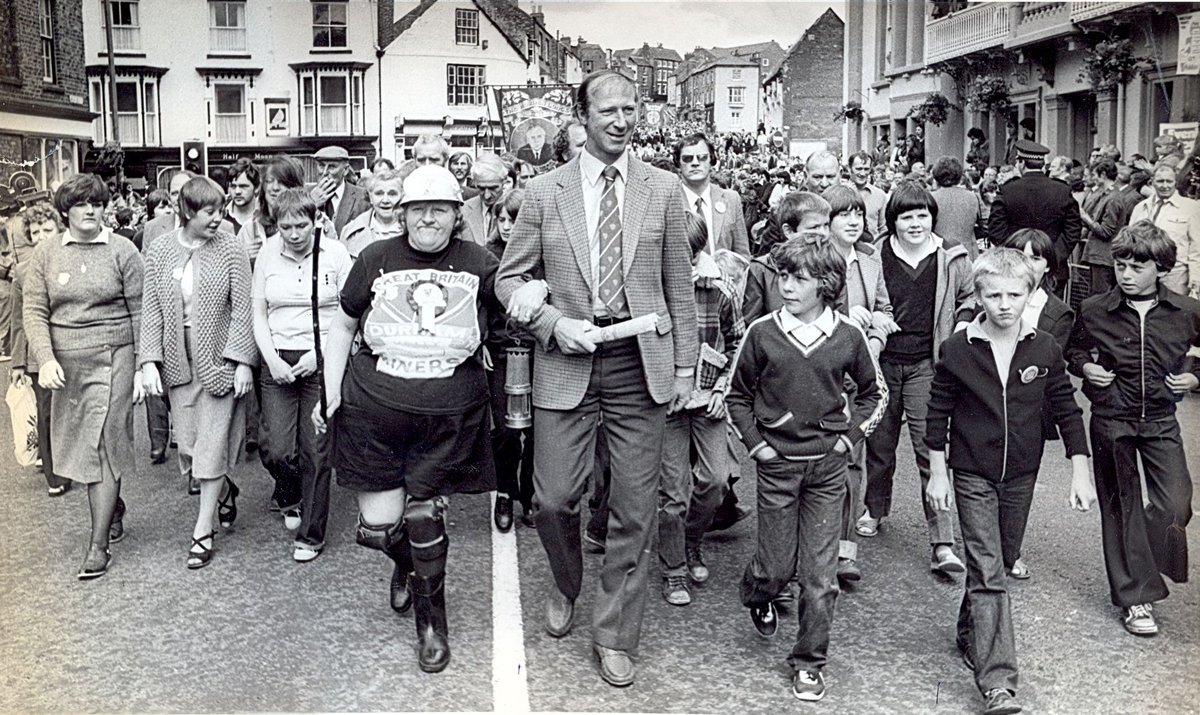 Big Jack at The Big Meeting! Remembering the great Jack Charlton, born #OnThisDay in 1935. He began his working life aged 15 as a miner alongside his father & remained supportive of our communities, backing the miners in the 1984-5 strike. He’s pictured marching at the Gala.
