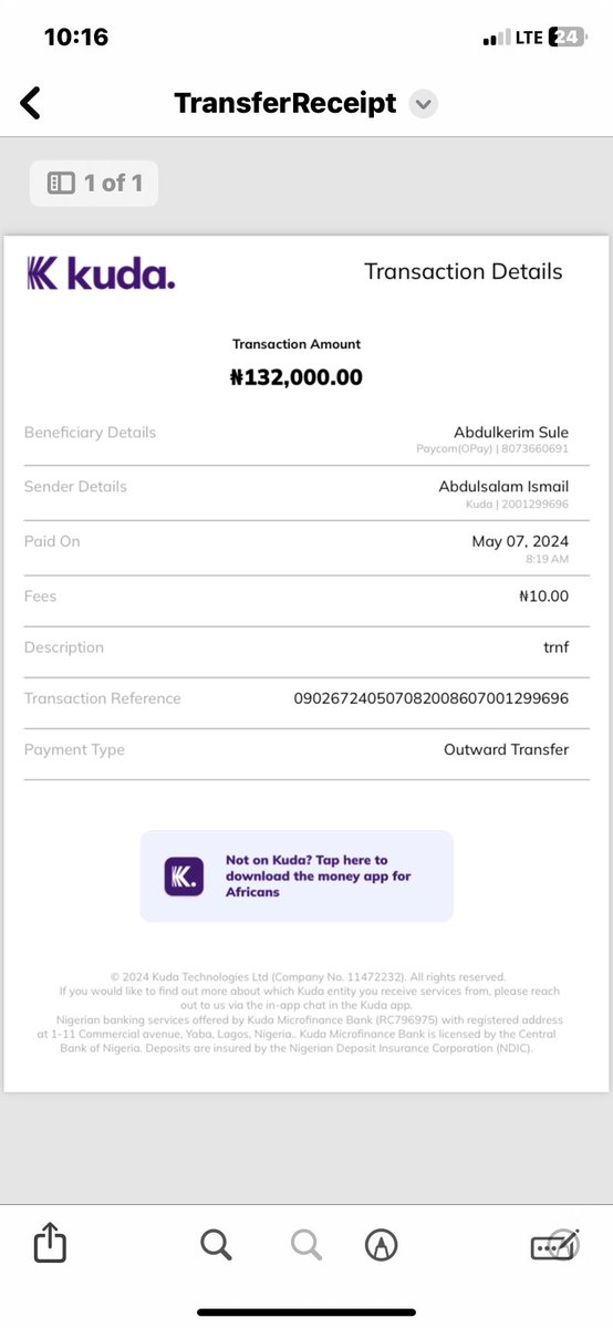 HYce66's tweet photo. Hello Kuda help  I made a transfer to an OPay customer from my Kuda app it was successful on my end but failed on the receiver end we were instructed by the OPay customer service to charge back to receive a refund
My account number is : 2001299696 

@kudahelp_ng  @joinkuda https://t.co/UYN96NmVL0