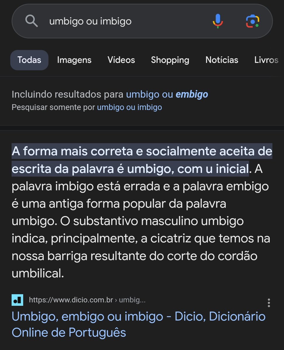 Talecoo2's tweet photo. @LucRFC @chaPretotravel @de_dicks Parece que imbigo está totalmente errado. Embigo não é tão errado, mas é uma forma ultrapassada https://t.co/ExPbQTlYPr