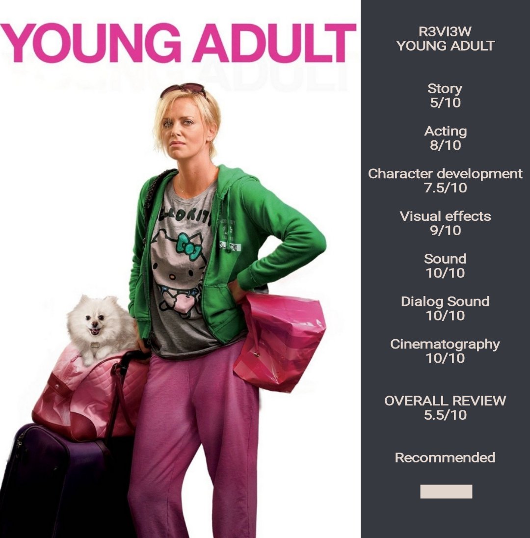 YOUNG ADULT
Release-2011

#charlizetheron #pattonoswalt #patrickwilson #elizabethreaser #review #movies #film #actors #moviereviews #filmreviews #films #filmreview #moviereview #moviecritic #netflix #primevideo #r3vi3wz #youngadult #mandatepictures #paramountpictures