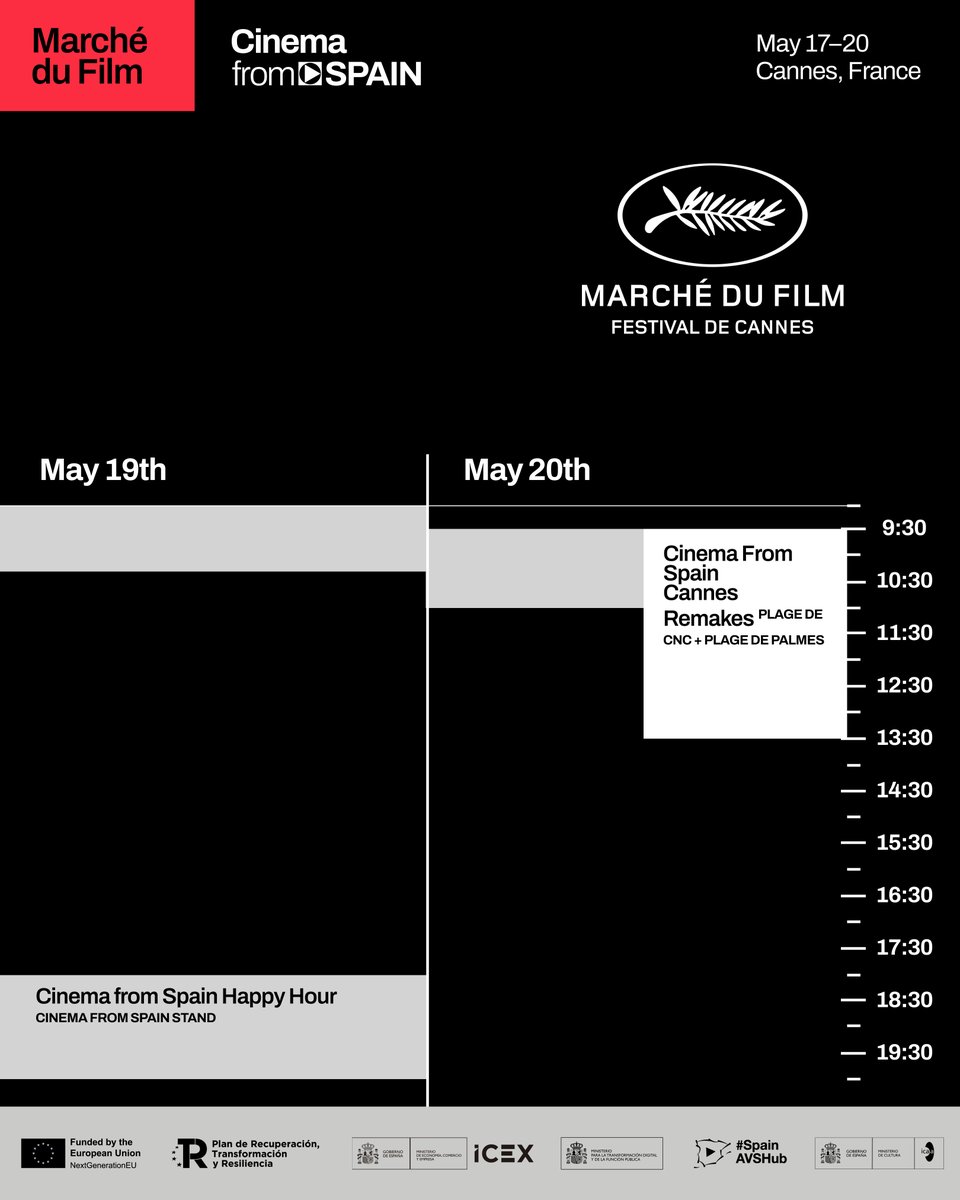 Marché du Film 64th edition is coming! 🎬

From 14th to 22nd in Cannes with a delegation of 50 companies showcasing their projects. 

Don't miss out on this exciting showcase of talent and industry collaboration! 🇪🇸✨

#MarchéduFilm #CinemafromSpain #AudiovisualfromSpain