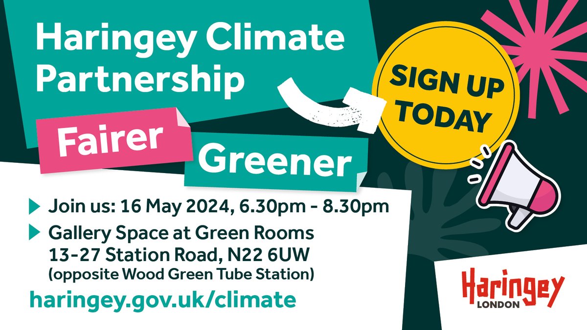 Haringey Climate Partnership! Date: Thursday, 16 May 2024 Time: 6:30 pm to 8:30 pm Location: Green Rooms' Gallery Space,N22 6UW @haringeycouncil #climate #climateaction #positiveclimateaction #haringey #action #haveyoursay #greenagenda #greenaction #greenactionnow