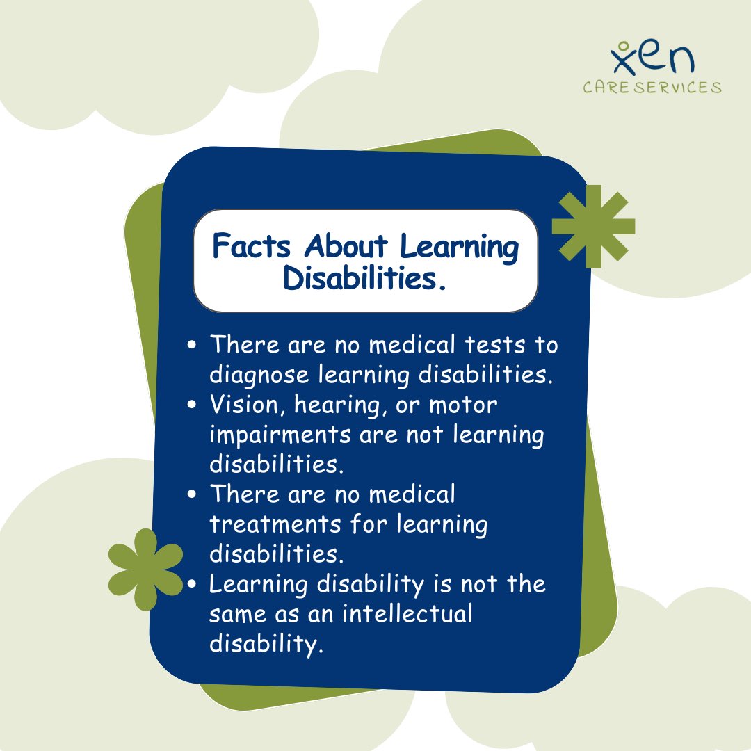Learning disabilities have no medical tests for diagnosis. 

Let's educate and advocate for understanding and support! ✅
#LDfacts #xencaresupports #educationforall #LearningDisabilities #supportedliving #compassionincare #ipswich