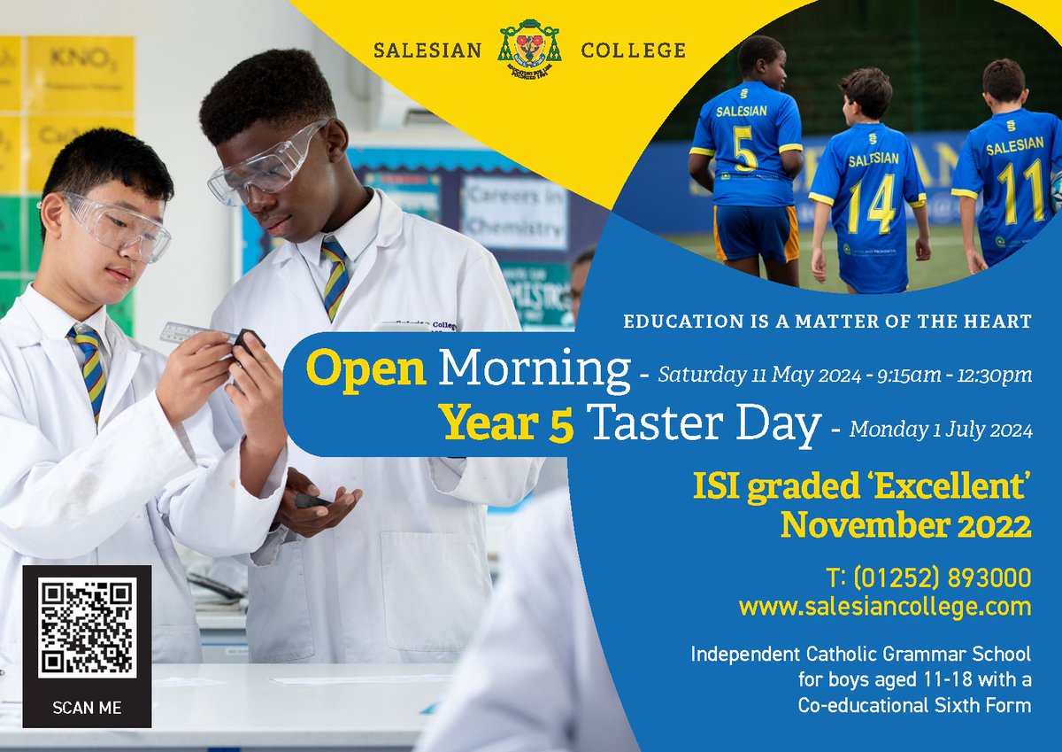 We still have spaces available at our Open Morning on Saturday 11 May for current Year 5 and Year 10 Students. To reserve your place, please book here salesiancollege.com/admissions/ope…