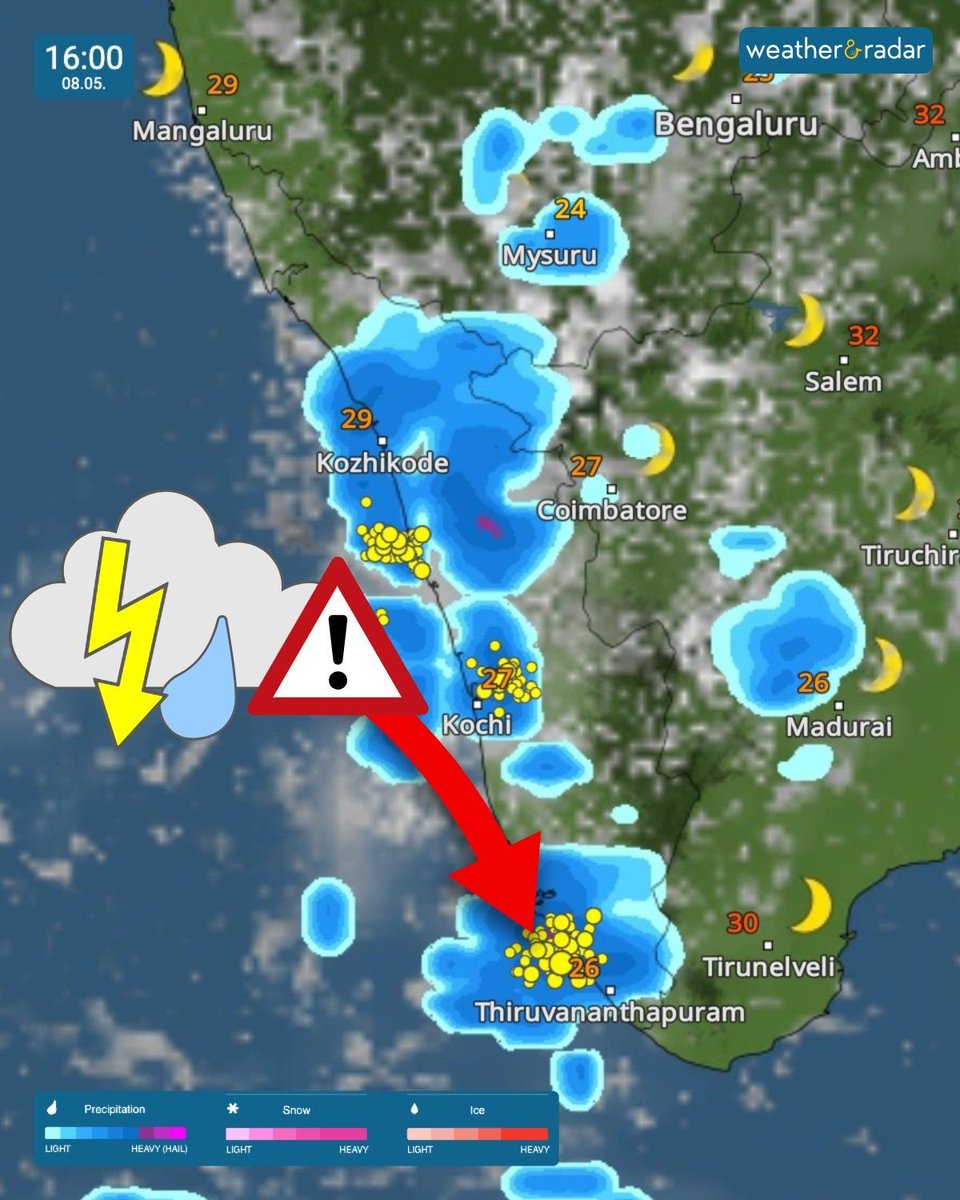 Alert: Heavy rain and thundershowers possible over #Kerala 🌧️ ⚡ 

#WeatherAlert #WeatherUpdate #RainAlert