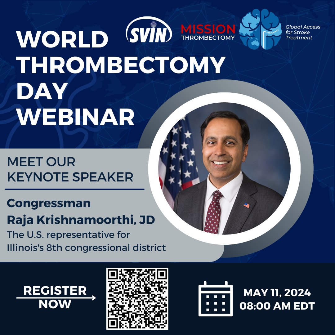 Thrilled to announce Congressman Raja Krishnamoorthi as our 🎙️Keynote Speaker for the #WorldThrombectomyDay webinar on May 11th! Don't miss his live address - reserve your spot now: ➡️ shorturl.at/oswXY 🚨 Just 3 days to go