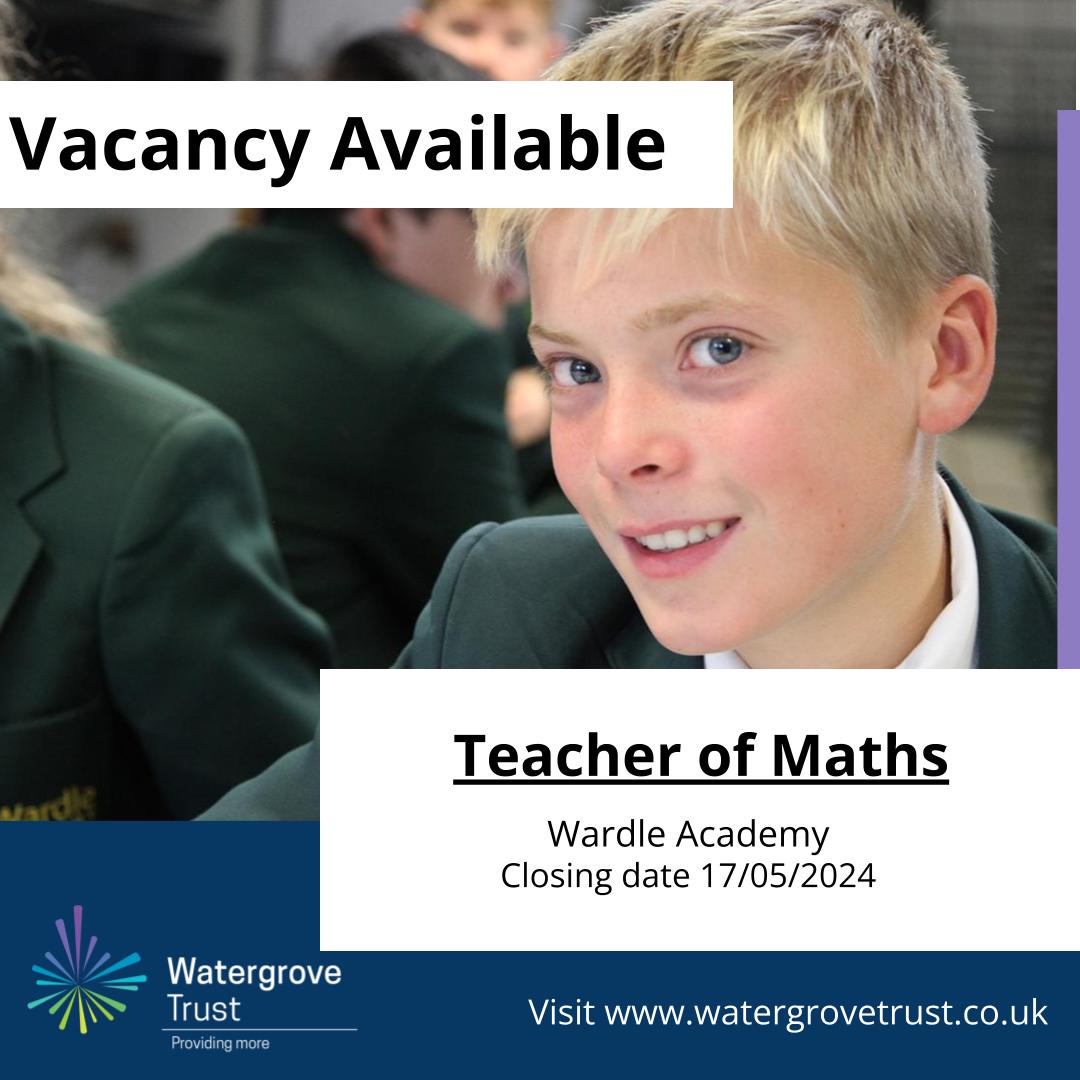 New Vacancy Alert! 🚨

Are you a Teacher passionate about Maths? Apply to join our team today

Apply here: bit.ly/3Uzyw5y

#watergrovetrust #providingmore #thewardleway #getrochdaleworking #teachingvacancies #mathsteacher