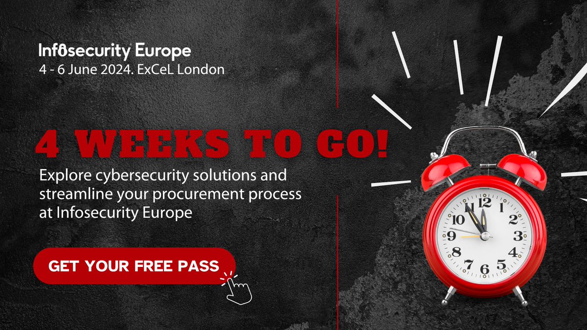 Banking and Payments Bulletin is proud to partner #Infosec2024. Countdown begins, with just under one month to go! Join us at ExCeL London on June 4-6 for 3 days of learning, networking and road-testing the latest #cybersecurity solutions.

Register today: lnkd.in/ehb7SSWH