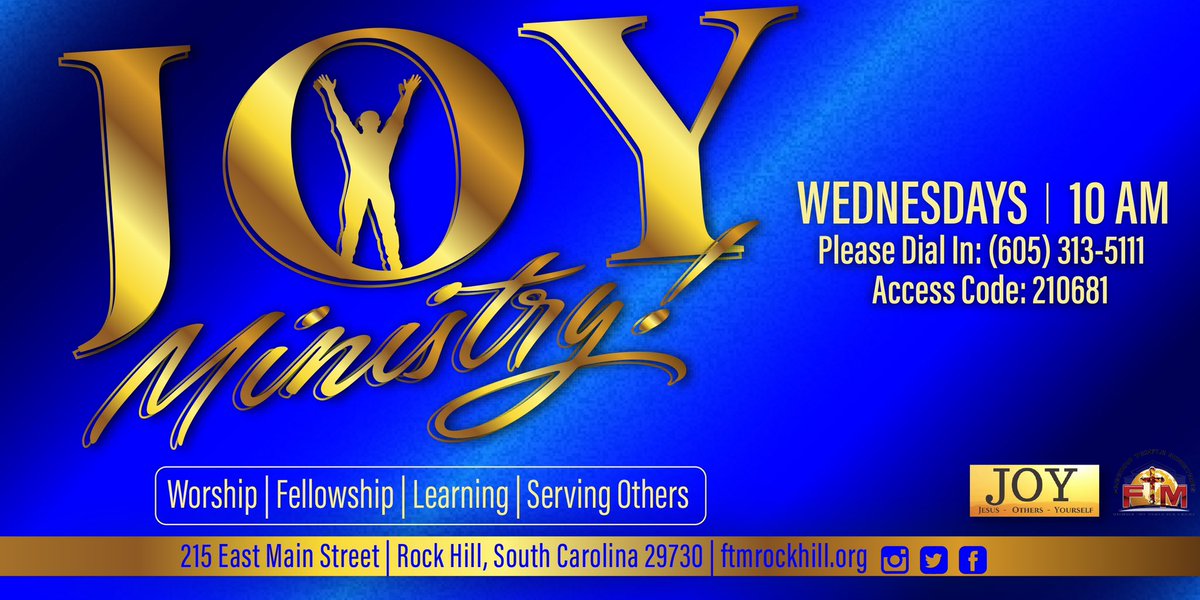 JOY Ministry studies John 16 this morning! Call in and join us at 10 am. “The Promise of the HOLY SPIRT!' #ftmrockhill