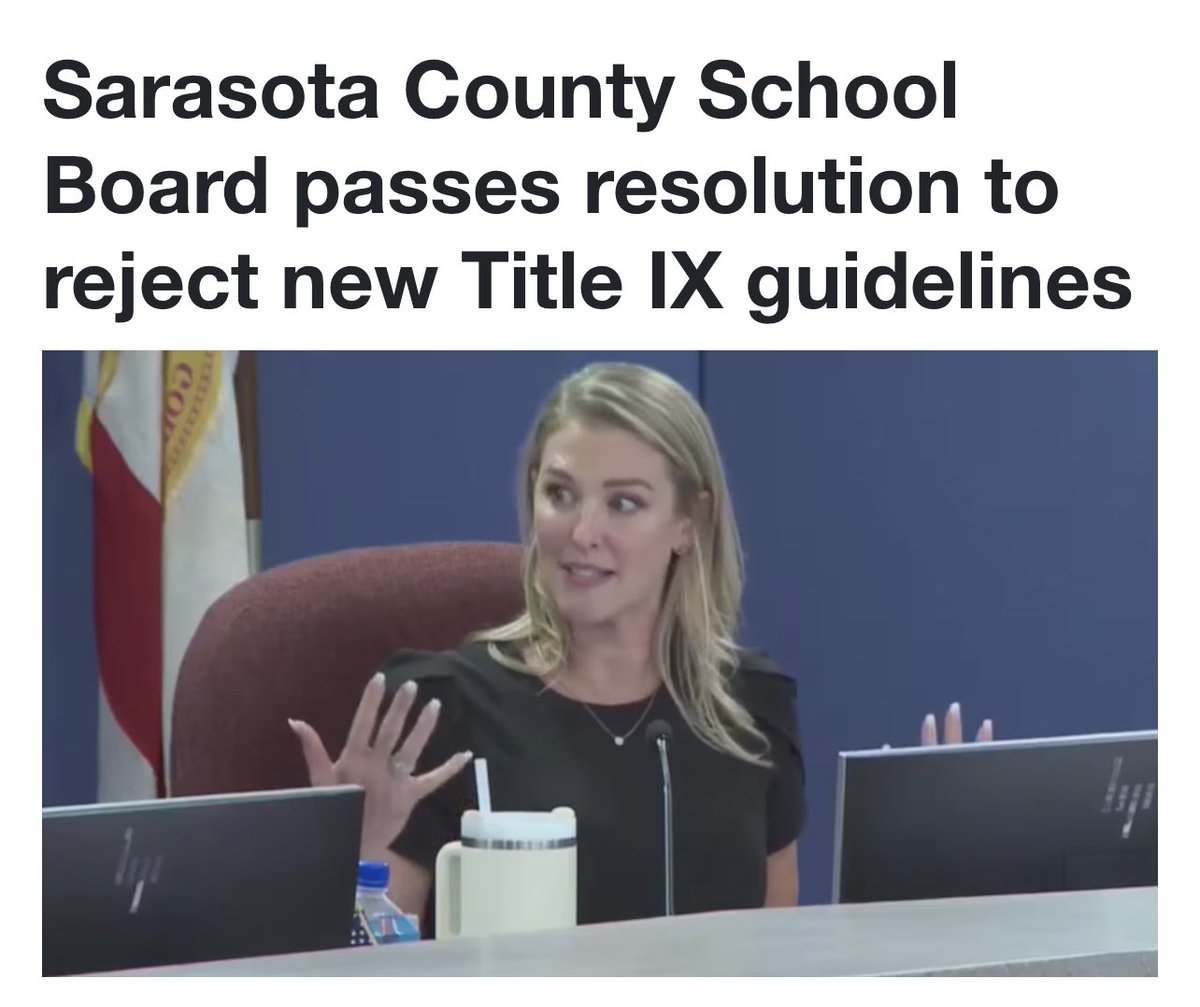 This is the way!! Sarasota County School Board rejects new Title IX revisions that erase girls and women. 🙌🏽 Thanks @BridgetAZiegler for bringing this resolution forward to protect our girls. mysuncoast.com/2024/05/08/sar…