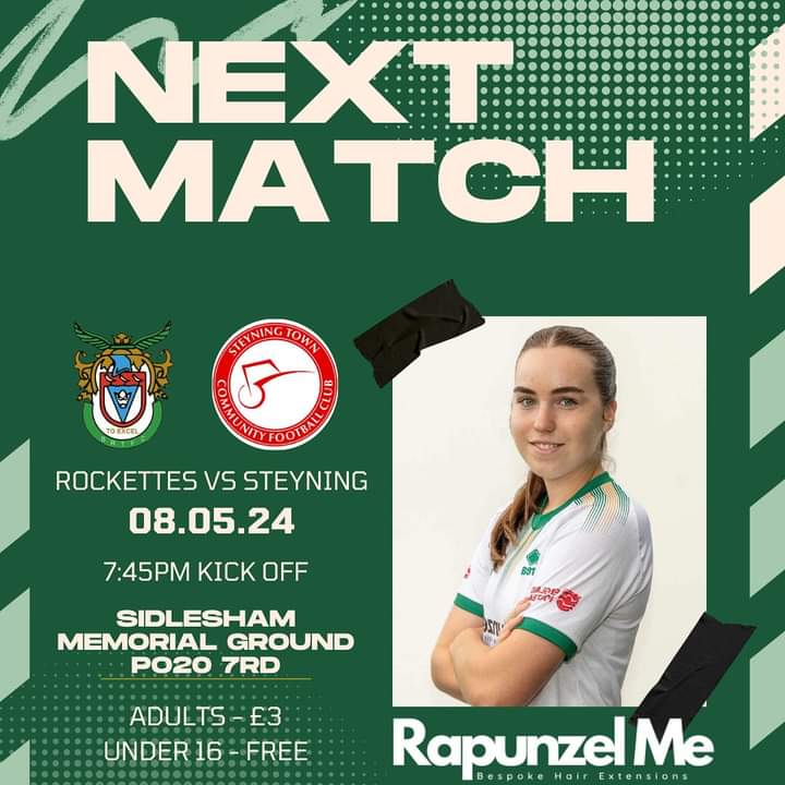 WEDNESDAY NIGHT FOOTBALL - The Rockettes host Steyning tonight (8-May) at Sidlesham with kick off at 7:45pm. 2 games remaining for the Bognor Women's team. Both are being played at Sidlesham. Admission: Adults - £3 Under 16s - Free 💚🤍💚
