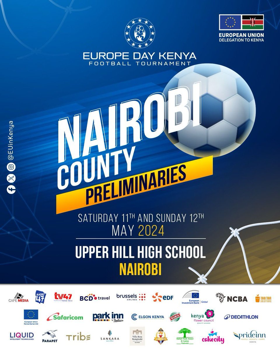 Get ready for the thrill! Europe Day Kenya Football Tournament hits penultimate stage at Upper Hill High School this weekend!
@EUinKenya 
#EUDayke
#tv47digital