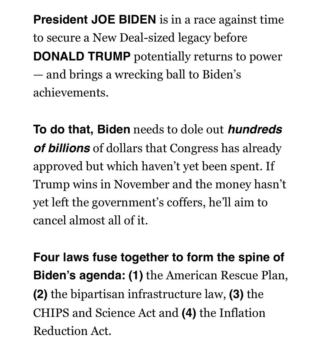 @politico Playbook on how the Biden Admin is rushing to spend hundreds of billions of $ before next year. @EPICforAmerica found that the Biden Admin has manipulated the definition of an obligation to protect tens of billions in Covid funds from ARPA from being clawed back.