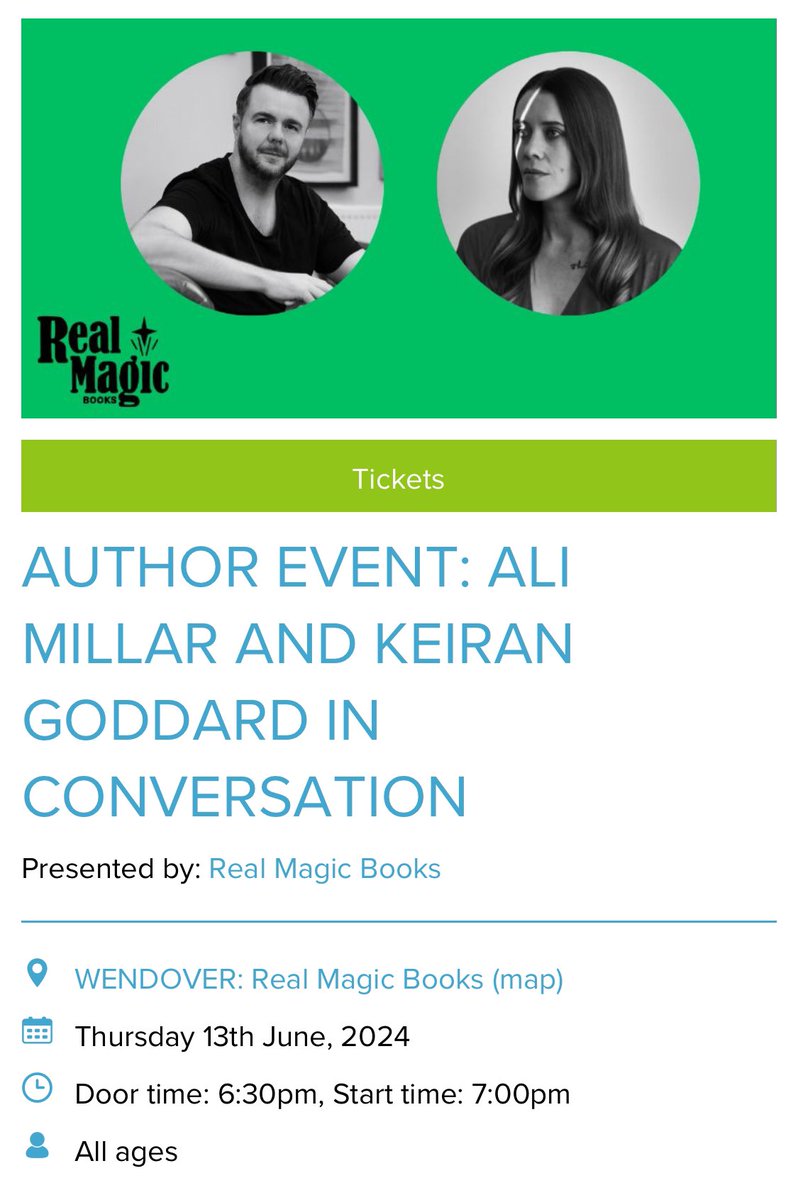 🚨 WENDOVER Thursday 13 June at the mighty @realmagicbooks @ali_l_millar and I will be talking 👁️🌊🌆📉⚡️ and Ava, Anna, Ada Tickets here: wegottickets.com/event/620208/