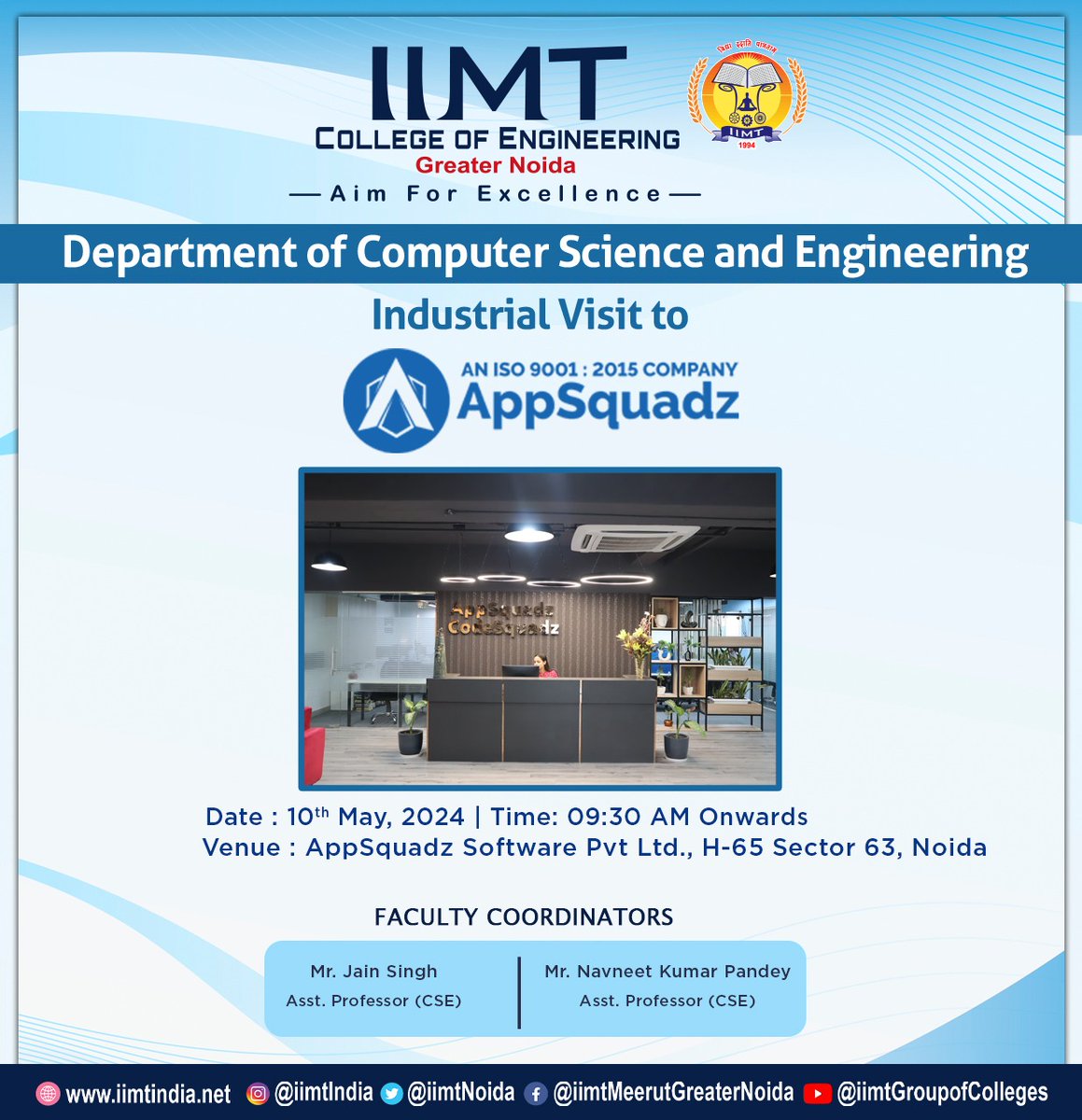 IIMT College of Engineering, Greater Noida, is arranging an industrial visit for the Department of Computer Science and Engineering on May 10, 2024, from 9:30 a.m. onwards. . iimtindia.net Call Us: 9520886860 . #IIMTIndia #IIMTNoida #IIMTGreaterNoida #IIMTDelhiNCR