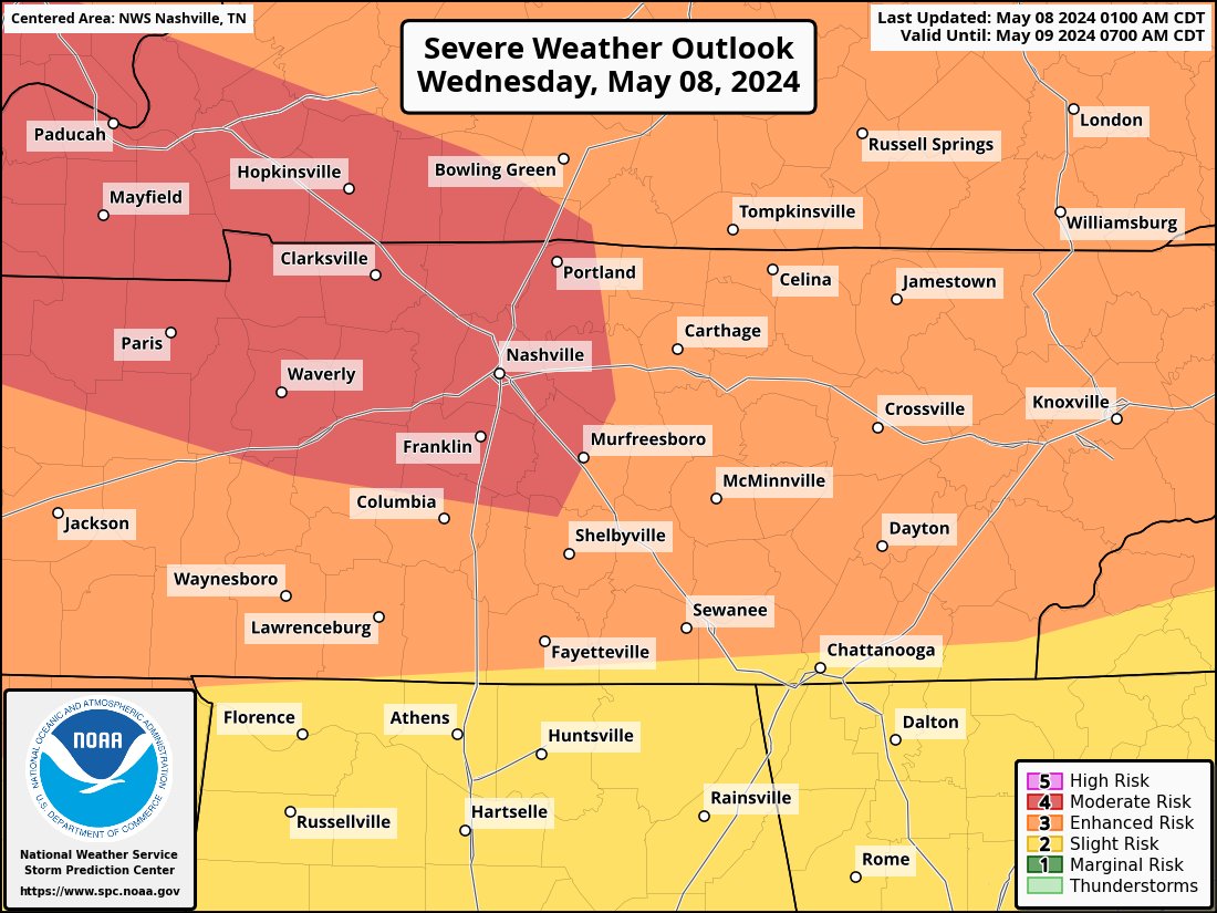 WilsonSevereWX's tweet image. Here is the scoop from NWS/SPC.  We are included in the moderate risk today/tonight which is level 4 out of 5. Multiple rounds of severe storms are possible today and tonight with all modes of severe weather possible. 1/2