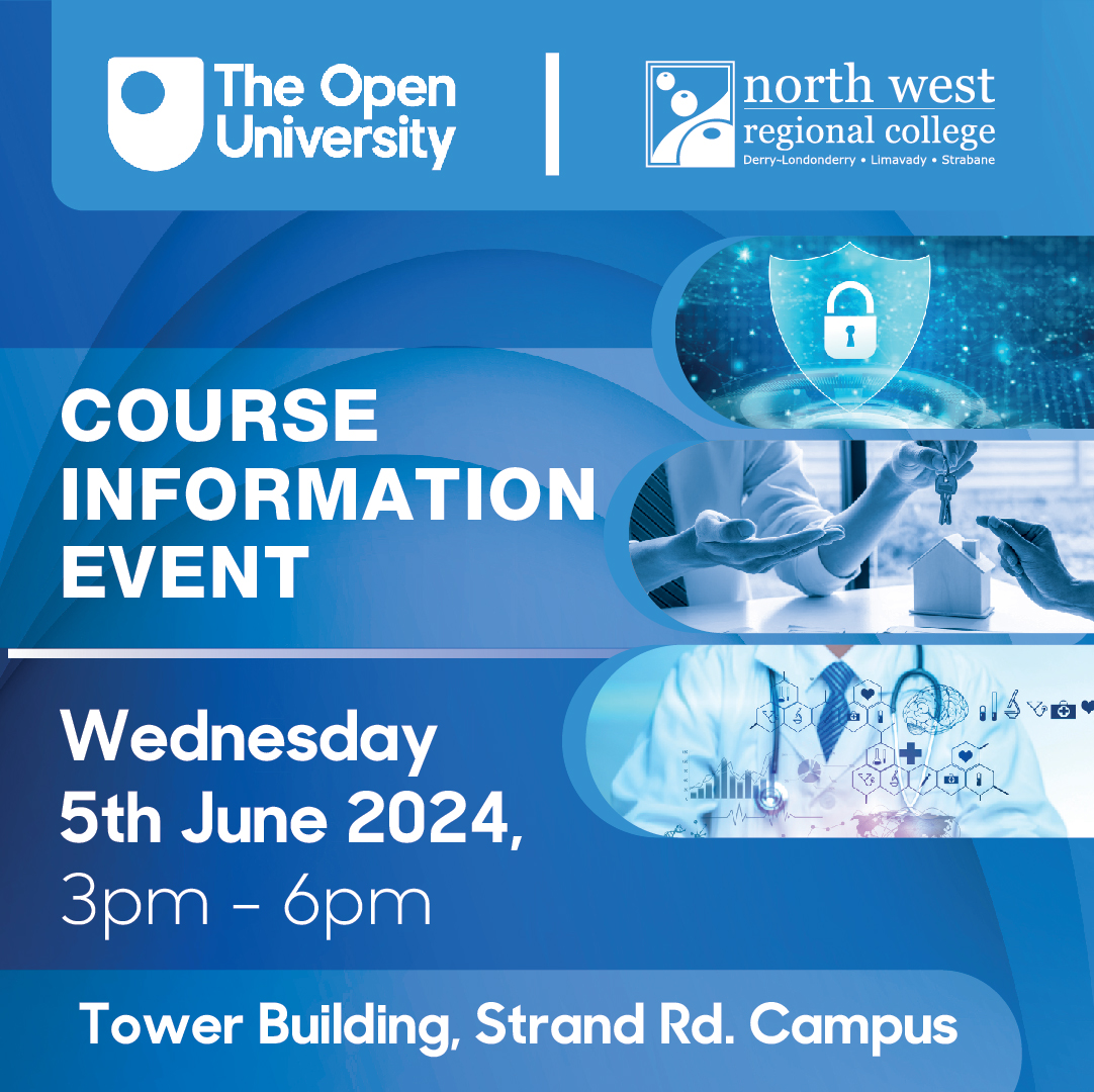 We are delighted to host an information event on June 5 from 3p.m. to 6 p.m. profiling the range of unique University Level courses offered at North West Regional College (NWRC) in partnership with the @OUBelfast. Book here: ticketsource.co.uk/north-west-reg…