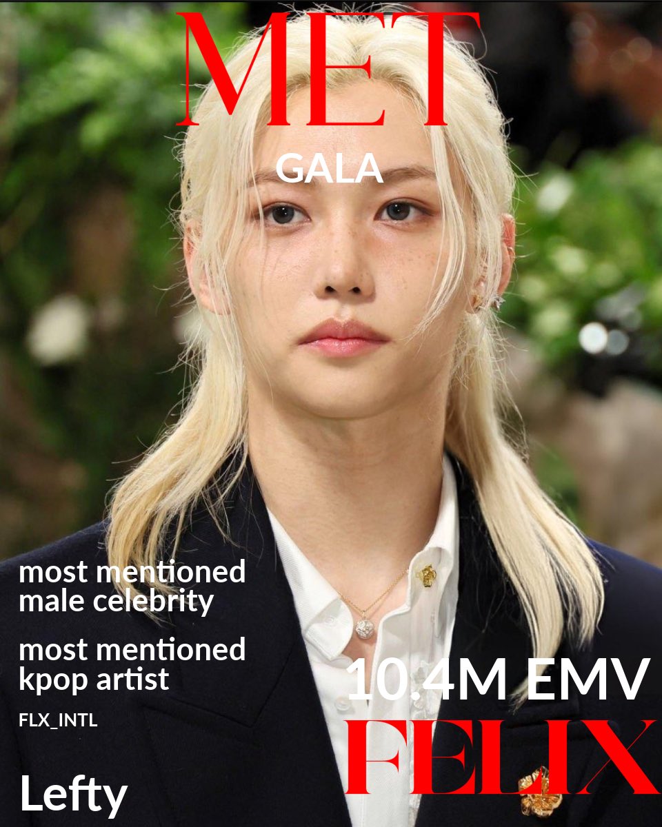 🔥TRENDING PARTY🔥

#Felix ranks #3 for most visible attendees at this year's #METGALA2024 with 10.4M EMV.

It makes him the highest male celebrity overall and the highest kpop artist on the list👏

CONGRATULATIONS FELIX
FELIX TOP MET GALA EMV
#METGALAxFELIX 
#FelixMETGalaKing