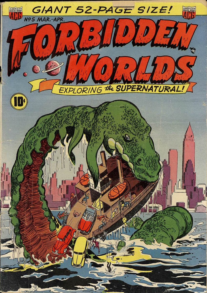 Comic Book Cover of the Day: 1952 Forbidden Worlds #5 from American Comics Group. Art by Ken Bald. #comic #ComicArt #comicbook #comicbookcover #comicbookart 
#horror #HorrorArt #monster