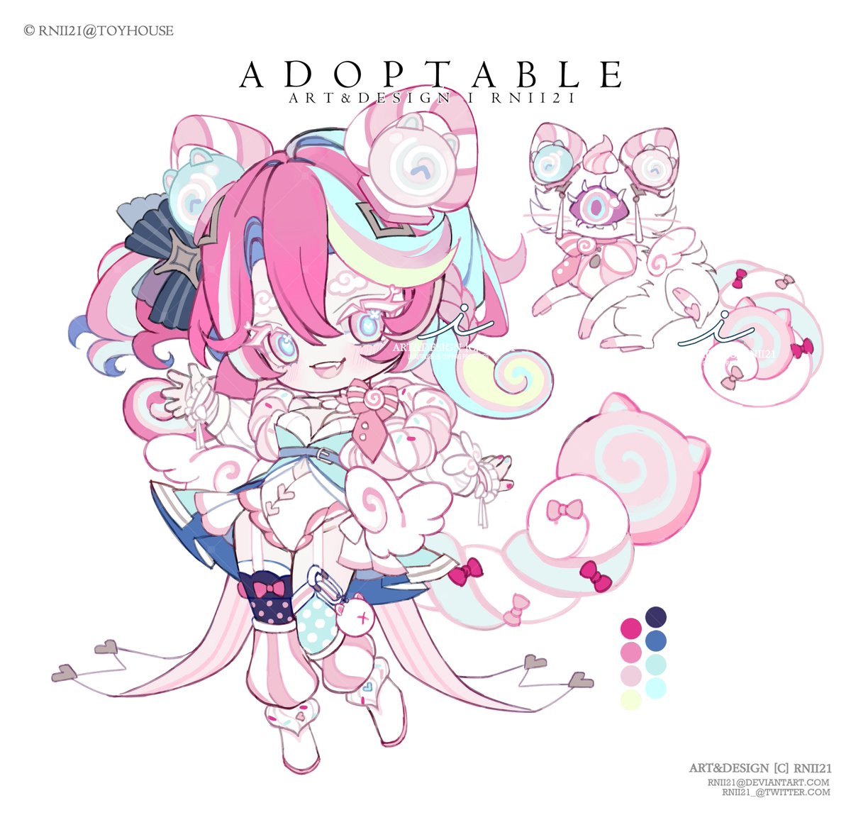 [RT appreciate🩷] 
Cotton candy cat adopt🍬🐈
🔻Auction below🔻

#characterdesign #adoptables