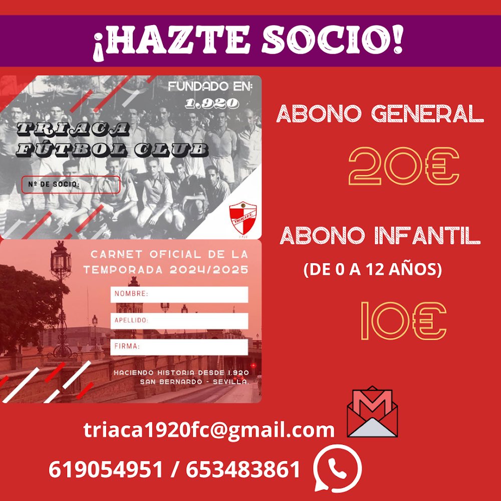 TriacaFC's tweet photo. 🚨 OFICIAL🚨

Ya puedes adquirir tu carnet de socio para la temporada 2024-25, con el que podrás acceder de manera totalmente gratuita a todos los partidos de local de la próxima temporada.
Tu ayuda es imprescindible💪🏽
Juntos somos más fuertes❤️🤍
🔴Orgullo Triaquista⚪️ https://t.co/qBRMIoFZLa