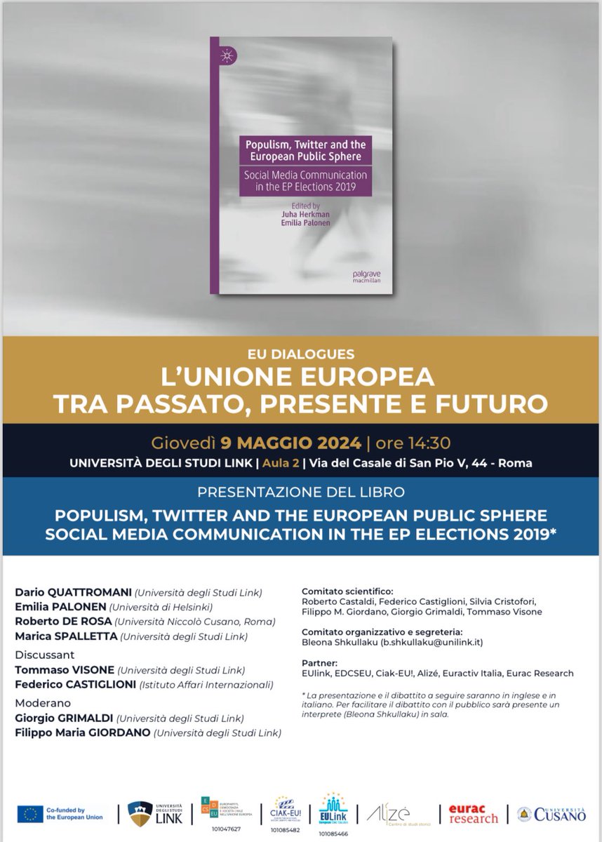 #SaveTheDate #EuropeDay Tomorrow at @LinkCampus we’ll present our study about the last 🇪🇺 #elections in #Italy with @epalonen @RobinGoodFellow @marica_sp @PSA_IPSG