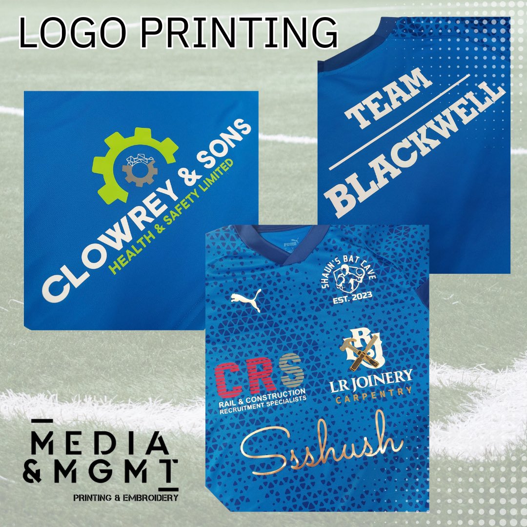 All printed up and ready for the next season. Sponsorship is key to most grassroots teams and what better way to thank them than wear their logos with pride. Contact us for all your sports needs. #sportskit #mediamgmtprintingandembroidery #printing #doncasterisgreat