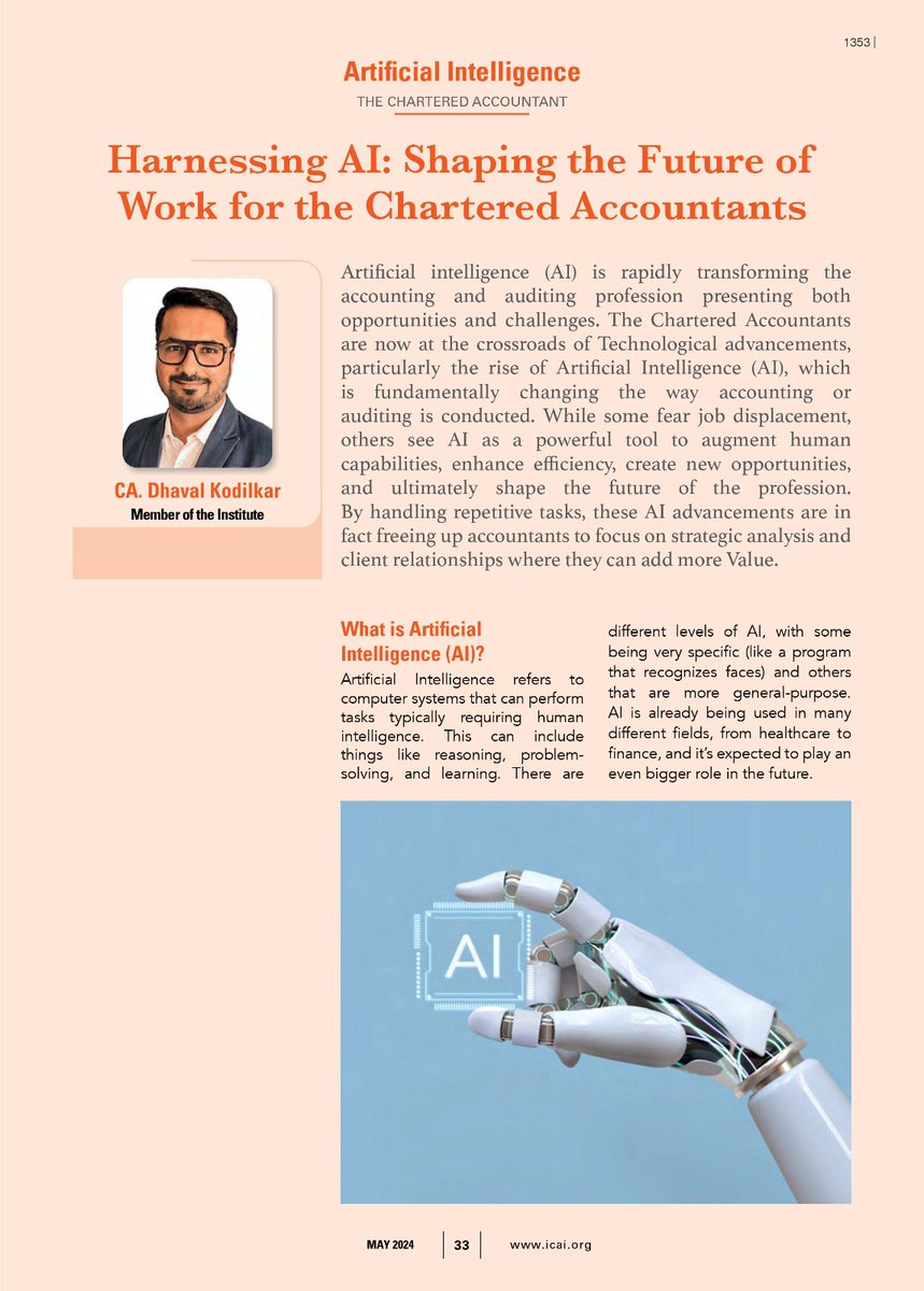 AIinICAI's tweet photo. Explore reshaping the future of the accounting profession with AI in 'Harnessing AI: Shaping the Future of Work for Chartered Accountants' journal.🤖Dive into this insightful piece by CA. Dhaval Kodilkar in The Chartered Accountant.(1/2)
Read: https://t.co/t73EoCIMaY
#AIinICAI https://t.co/a7T4wT4ZGa