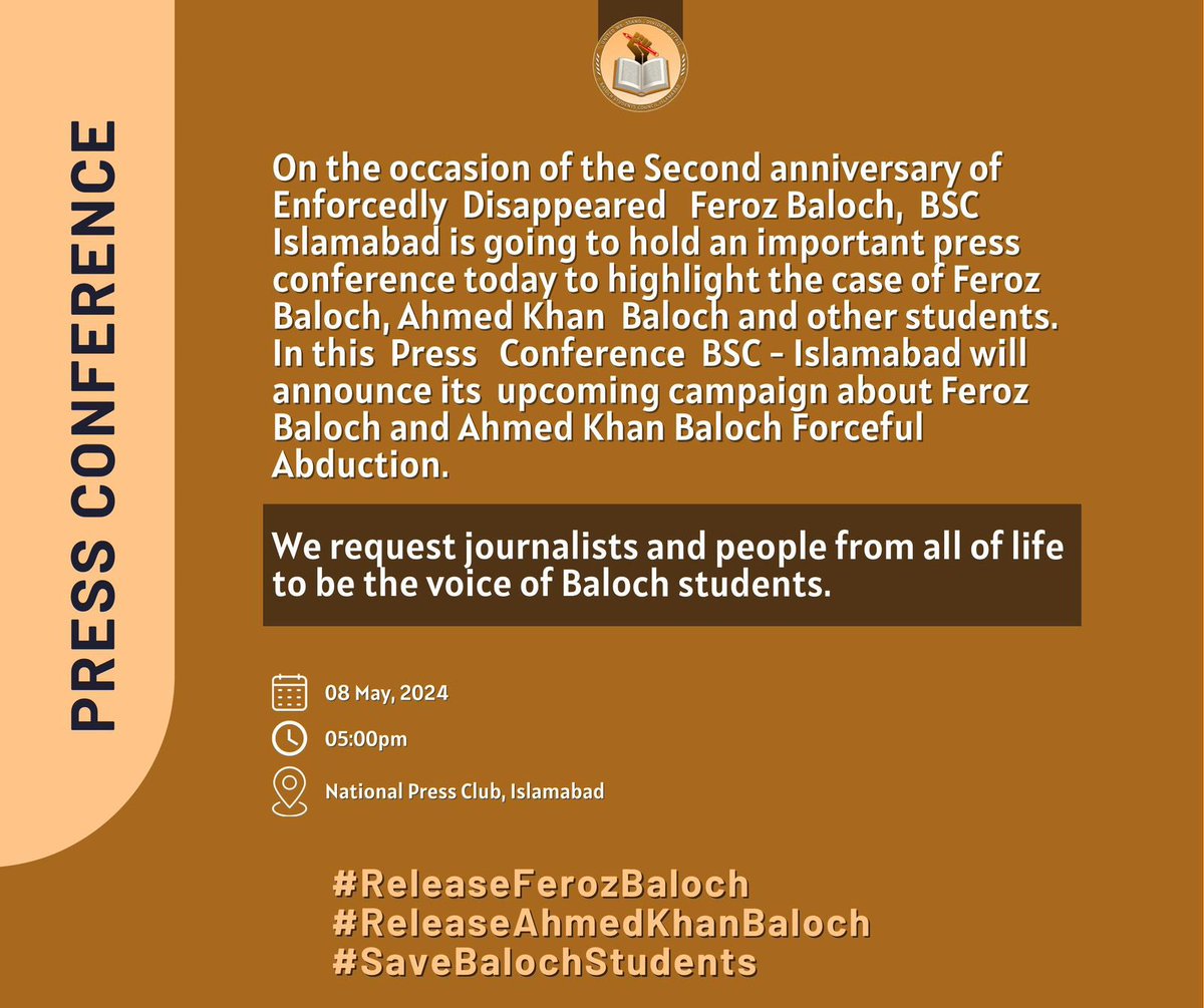 Baloch Students Council, Punjab fully Supports the Campaign week announced by BSC Islamabad. This Campaign week aims to highlight the profiling and harassment of Baloch Students in Educational institutions of Pakistan.