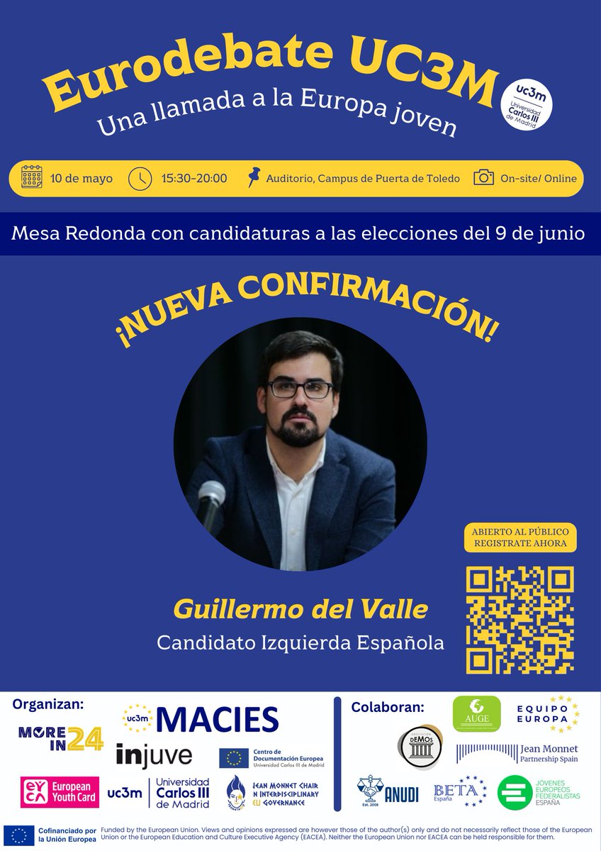 🇪🇺@GuilledValle confirma su participación en el #EuroDebateUC3M @uc3m @InjuveSpain por parte de @izquierdaesp ¡Bienvenido! En nada sabréis la última candidatura participante. No olvidéis registraros en el siguiente enlace: forms.gle/9yve2ariZDUAqE…