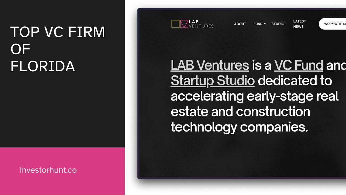 LAB Miami Ventures is an early-stage PropTech investor based in The LAB Miami, providing vital support to startups in real estate and construction tech with investments ranging from $500K to $3M. 

They focus on Seed and Series A stages in the PropTech and Construction.