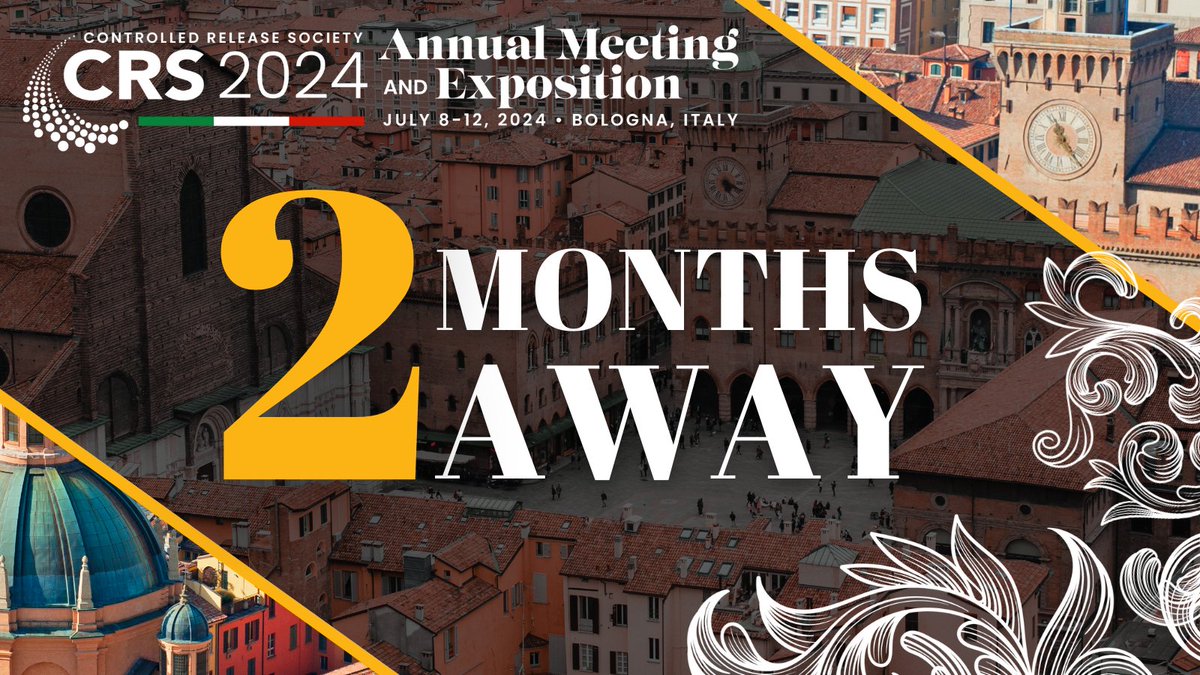 #CRS2024 is Only Two Months Away! If you have not registered to join us in Bologna, Italy for this year's fun and eventful annual meeting, click this link and register now 👉ow.ly/PT8w50Rxn4x #controlledreleasesociety #crs #deliveryscience #pharma #drugdelivery