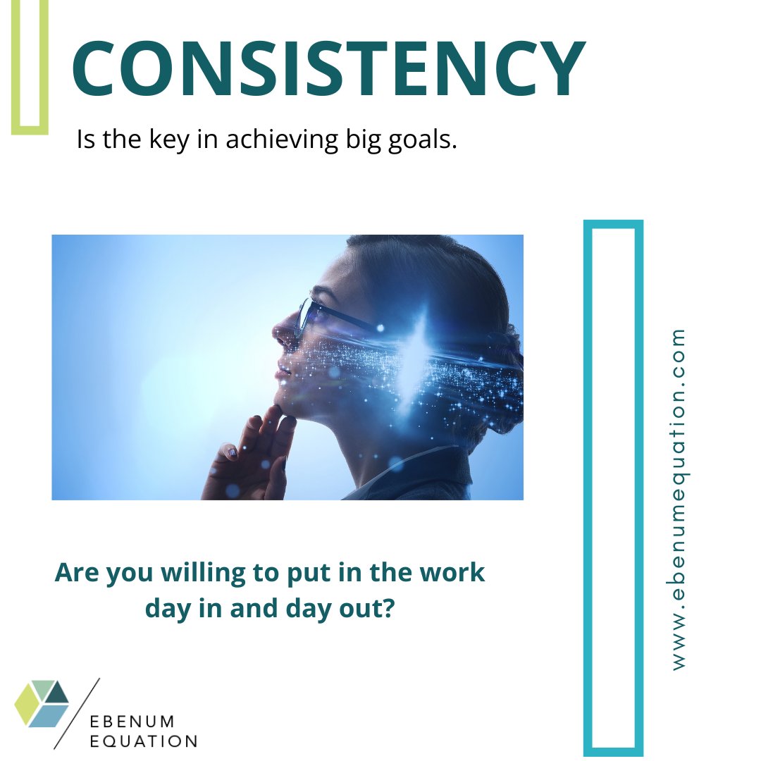 Consistency breeds success. You have to be ready to put in the work every single day to achieve your big goals. #Coaching  #leadership  #EbenumEquation  #Consistencyiskey  #HardWorkPaysOff  #DreamBigWorkHard  #StayConsistent #BuildYourOwnAccelerator  #BYOA  #5%shift