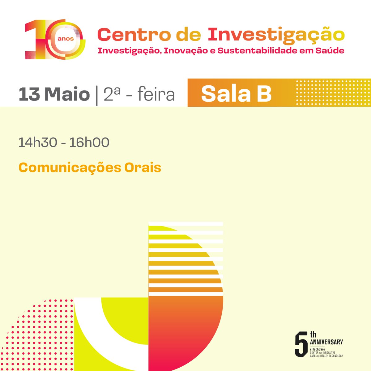 • CITECHCARE CELEBRATES ITS 5TH ANNIVERSARY •
Several ciTechCare researchers and research fellows join on the 13th of may, between 2:30pm and 4pm, to share our recent scientific research!
Join us!
+info: factorchave.com/10-anos-centro…