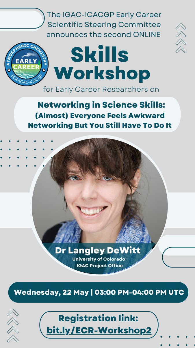 IGAC Early Career Researchers (@igac_ecr) on Twitter photo Our 2nd workshop will be hosted by our very own <a href="/langleydew/">dr. langley dewitt</a> on networking!
Host: Dr Langley DeWitt - IGAC Project Director. Registration: bit.ly/ECR-Workshop2
Date: Wednesday 22nd May, 1500-1600 UTC Our 2nd workshop will be hosted by our very own <a href="/langleydew/">dr. langley dewitt</a> on networking!
Host: Dr Langley DeWitt - IGAC Project Director. Registration: bit.ly/ECR-Workshop2
Date: Wednesday 22nd May, 1500-1600 UTC