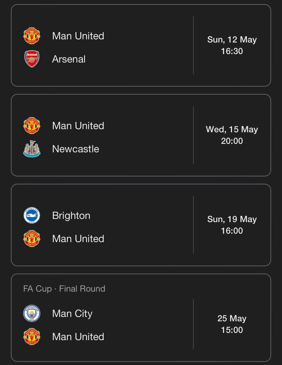 Guys, I have been thinking 🤔, With these remaining games how many win do you see Man United securing. Let's talk. Abi na only me dey think say na only Brighton Dem fit win here?