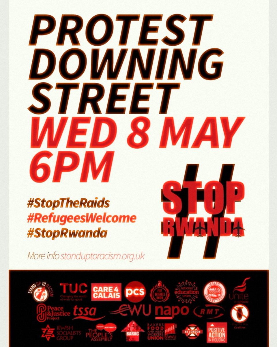 #Join @jeremycorbyn outside Downing Street 6pm this evening Tell Sunak, #StopRwanda detention raids operation, #StopRwanda plan, #RwandaNotInOurName