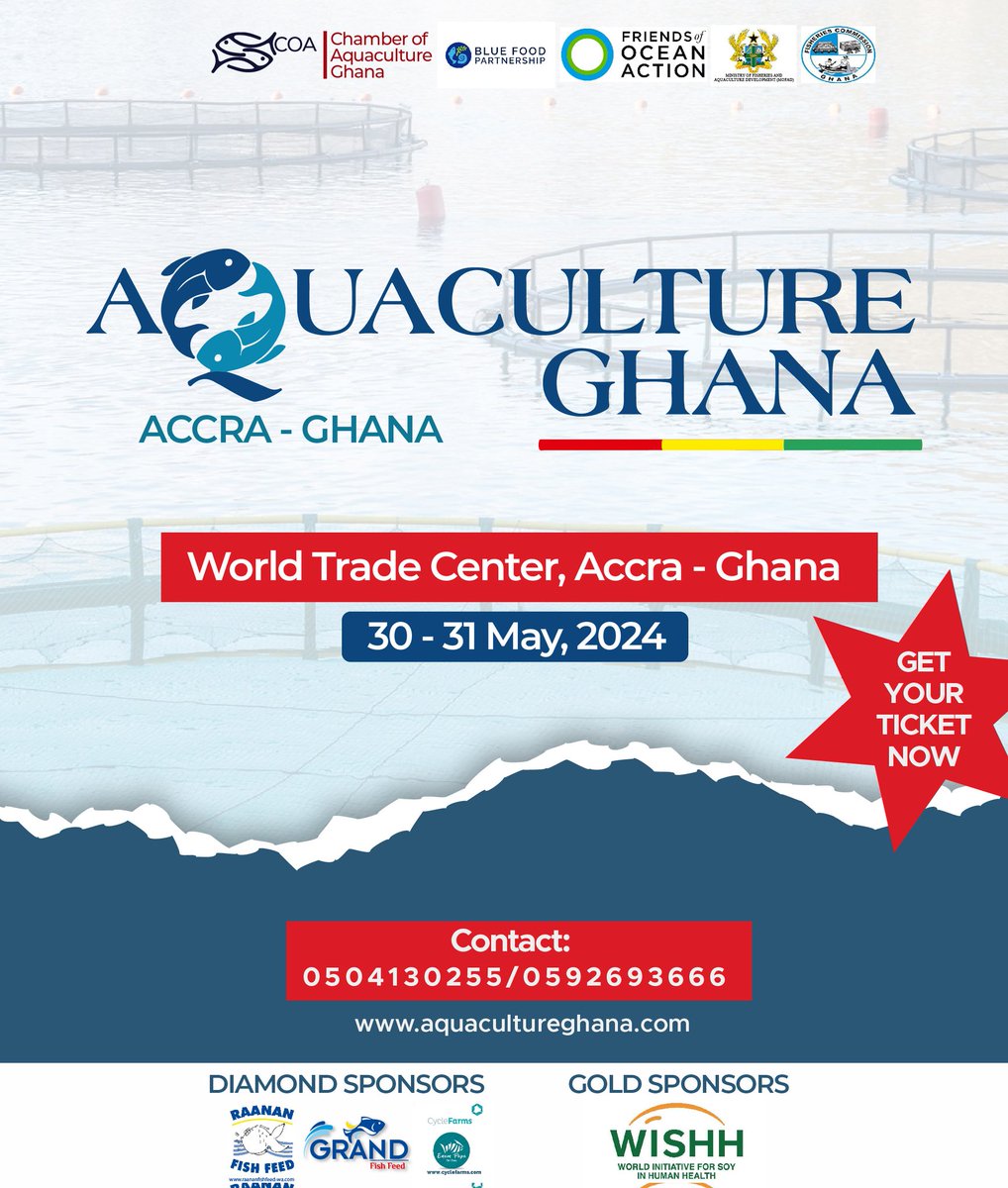 Have you secured your ticket for the Aquaculture Ghana 2024 Exhibition and Awards yet? Don't miss out on this incredible opportunity! Limited seats are available, so make sure to register now to join us in celebrating, recognizing, and fostering growth within the aquaculture.