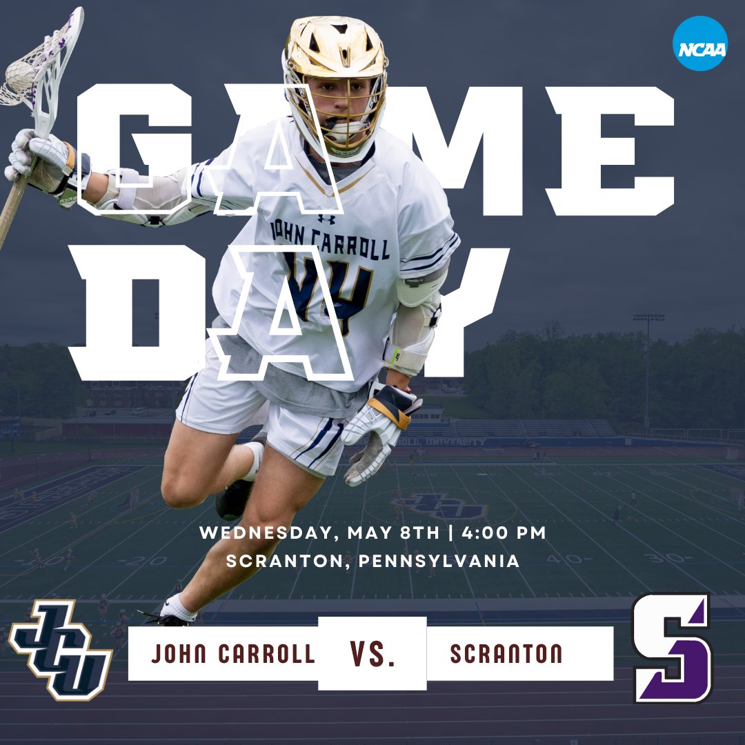 NCAA TOURNAMENT GAMEDAY! @JCUmlax faces fellow @jesuitcolleges school Scranton in the First Round of the NCAA Tournament at 4 pm. Follow along this afternoon ⬇️ 📊 athletics.scranton.edu/sidearmstats/m… 📺 ncaa.com/game/6292032 🗒️ jcusports.com/documents/2024… @JohnCarrollU ⚡️