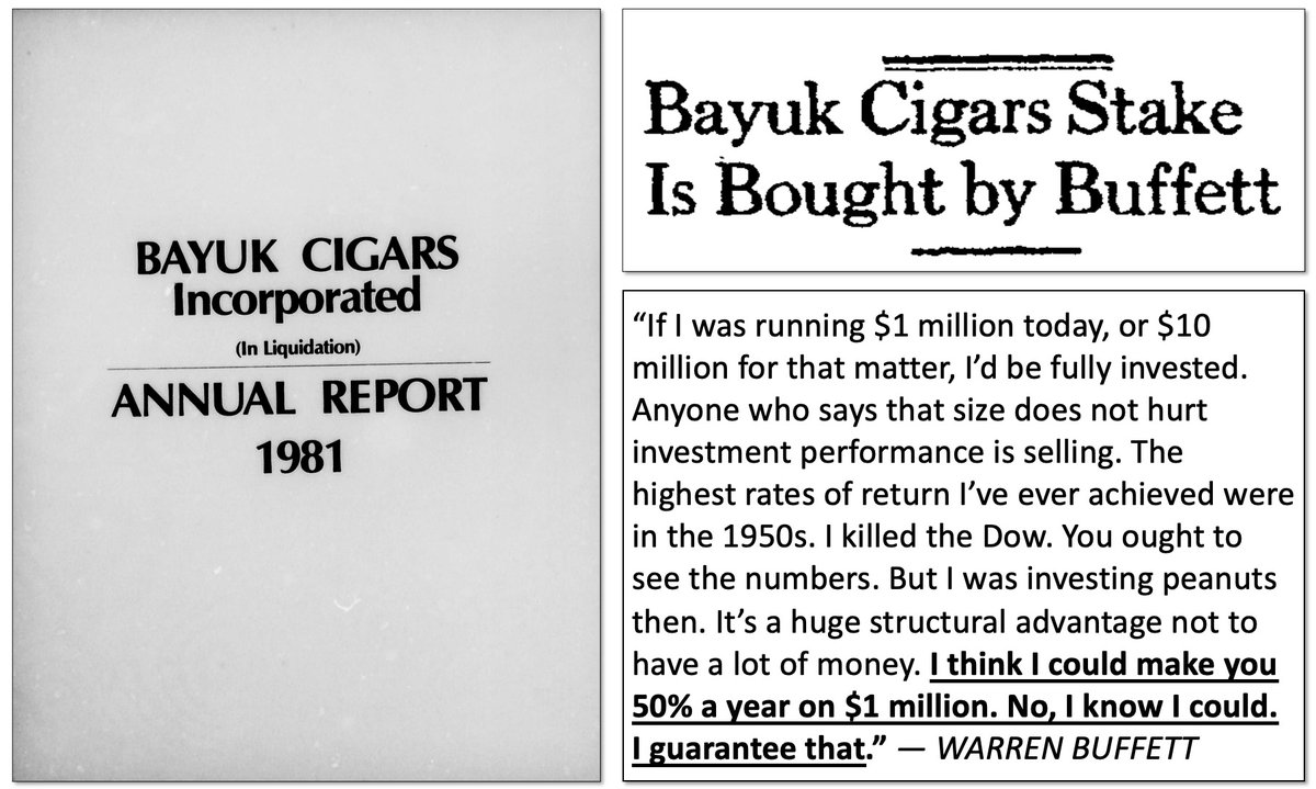 How Warren Buffett earns 50% on small sums: Bayuk Cigars In 1982, Buffett bought 6% of Bayuk for his private account. His $572,907 investment produced a 50% IRR with 'virtually no risk.' Here's the story…