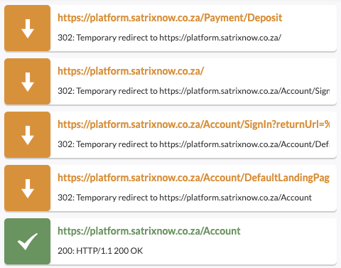 @SATRIX_SA Here's a redirection table to show you what's happening when I try to access the Deposit page. Perhaps helpful.