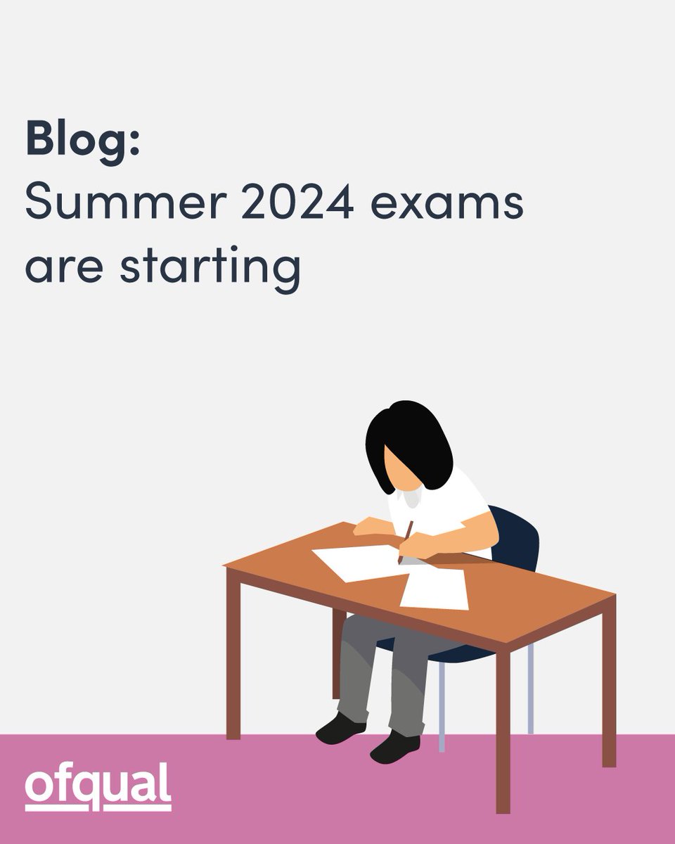 Teachers, schools and colleges – summer exams are starting so make sure students are prepared. Our blog provides plenty of information on what students should do before and during their exams: ⬇️ ofqual.blog.gov.uk/2024/05/08/sum… #Exams2024 @JCQcic @SFCA_Info @AoC_Info @ASCL_UK