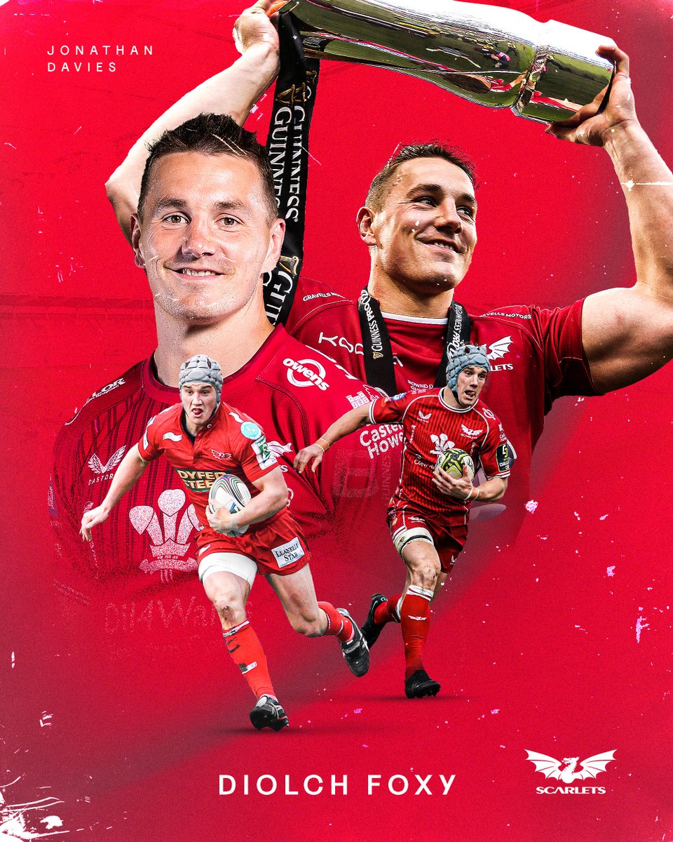 One of the Scarlets’ greats, Jonathan Davies, will say farewell to the club at the end of the season. 🗞 Article | Stori: bit.ly/3UuYiYF Un o oreuon y Scarlets, Jonathan Davies, yn ffarwelio’r clwb ar ddiwedd y tymor. #DiolchFoxy