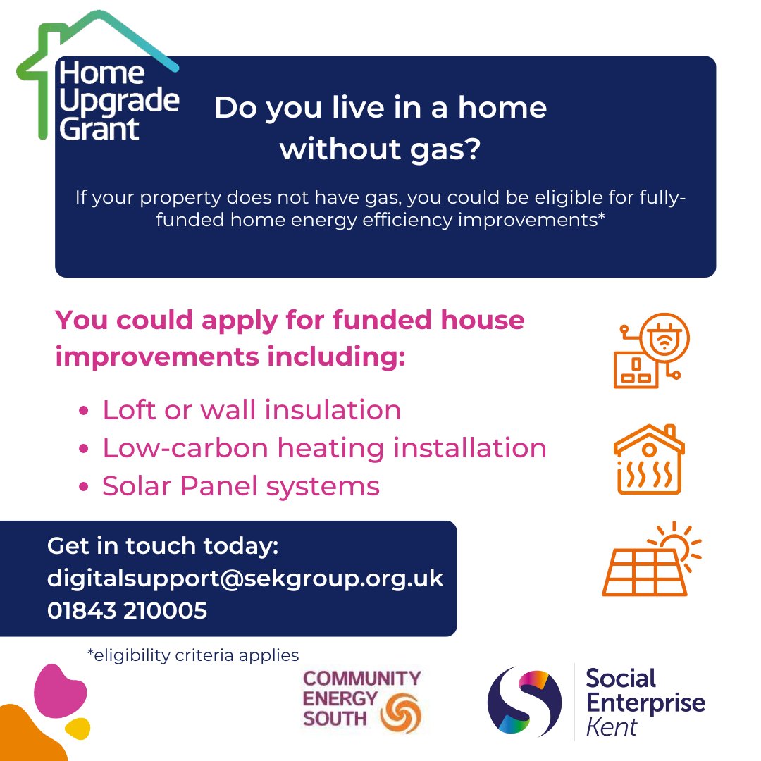 🌟 Live in #Thanet or #Folkestone without gas? The Hug Grant Fund offers FREE home energy upgrades! Save on bills and boost comfort. Don’t miss out! #HugGrantFund