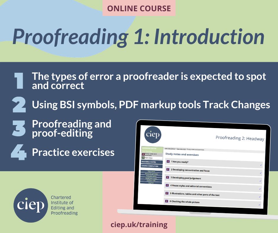 Hone your editorial skills with the CIEP's online training courses. Discover more about Proofreading 1: Introduction here. 👉 ciep.uk/training/choos…