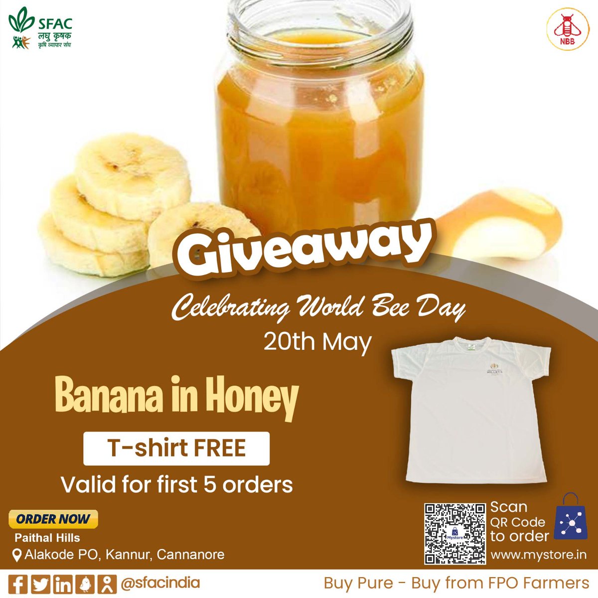Giveaway🎁 on World Bee Day 20th May Stay fit & WIN gift Buy pure honey preserved with banana. The natural energy booster & nourisher. 📌Valid for first 5 orders Order straight from FPO farmers at👇 mystore.in/en/product/382… 🐝 @tribesindia #NBB #VocalForLocal #healthy #tasty