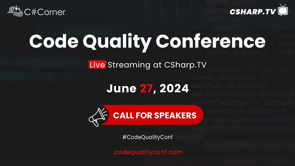 🎤 Call for Speakers! 🎤 The Code Quality Conference 2024 is open for speaker applications! Don't miss this incredible opportunity to share your knowledge and experience with a passionate community of developers. Check out more details and apply here: codequalityconf.com…
