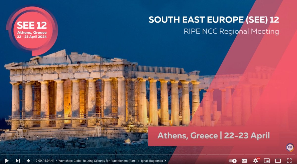 If you missed the SEE 12 meeting in Greece or would like to watch again, you can view the replays of Day 1 and 2 on YouTube: ripe.net/membership/mee…