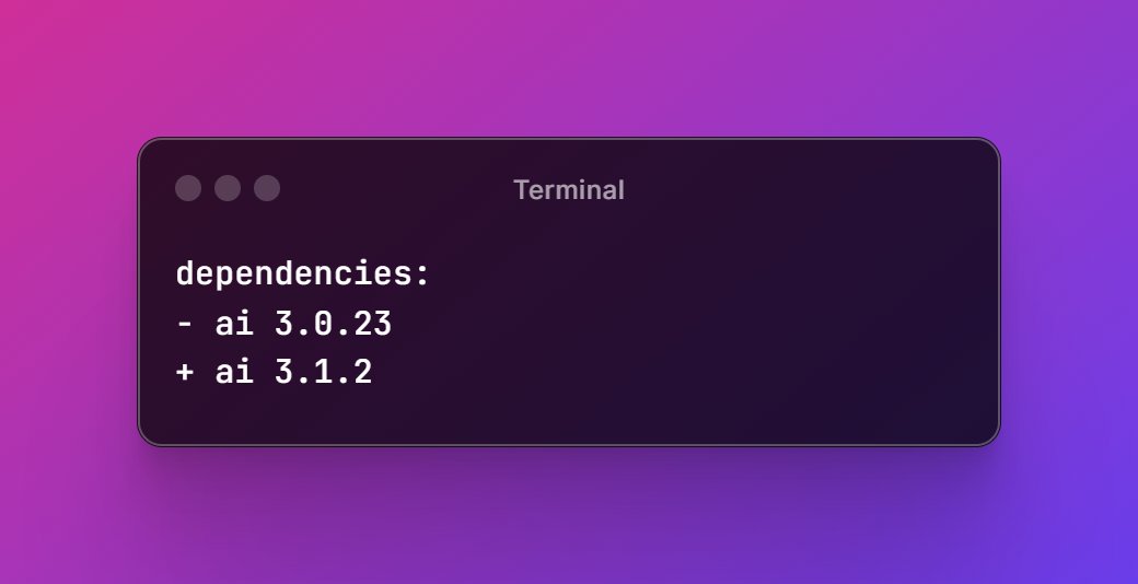 Excited to update our product to the newest version of <a href="/vercel/">Vercel</a> 's AI SDK 3.1.2 - huge DX improvements. Well done!