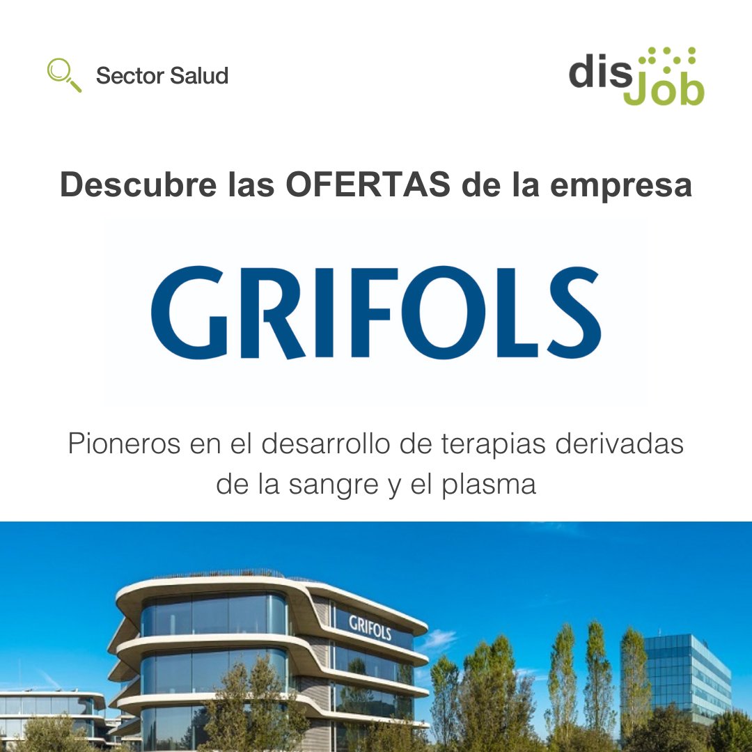 🔍¿Buscas empleo en el sector de la salud?

Revisa todas las vacantes de Grifols en ➡️ bit.ly/45I6M3C

#EmpleoDiscapacidad #ofertasdeempleo #OfertasLaborales #Ofertasdetrabajo #Empleo #Disjob #España #Trabajo #Salud